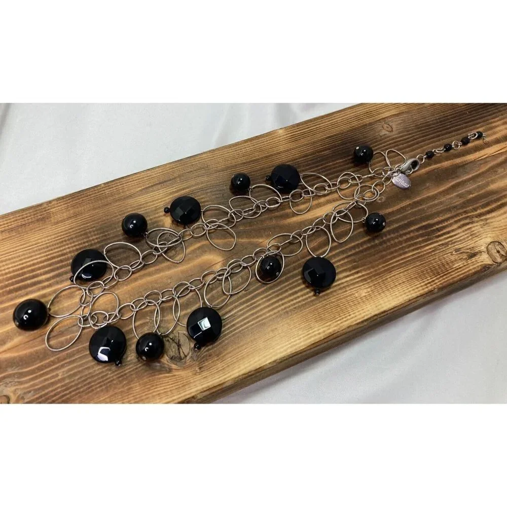 White House Black Market Oval & Resin Circles Chain Necklace Silver 20” Adj